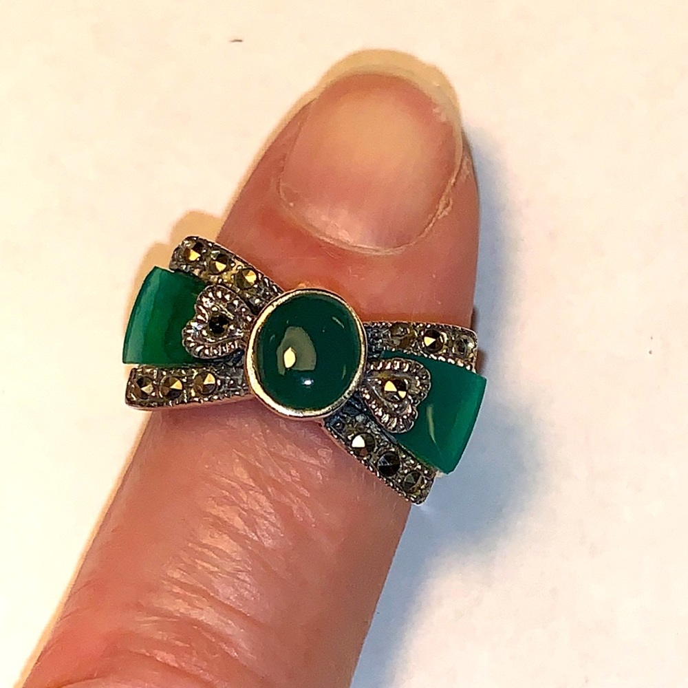 GORGEOUS STERLING SILVER vintage jade earrings & ring set - Picture 3 of 6